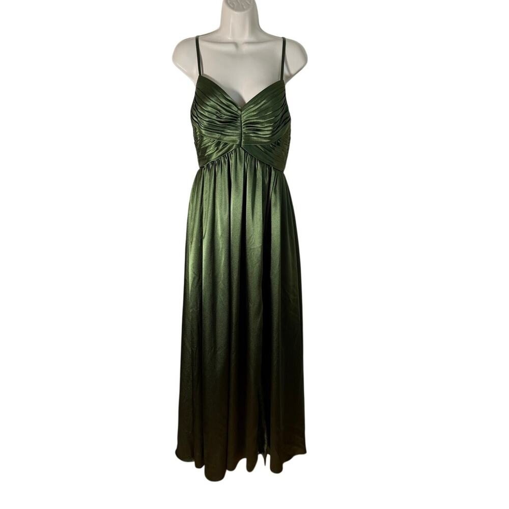 Azazie Shayla Dress Olive Green Spaghetti Strap Maxi Zip Back size A4